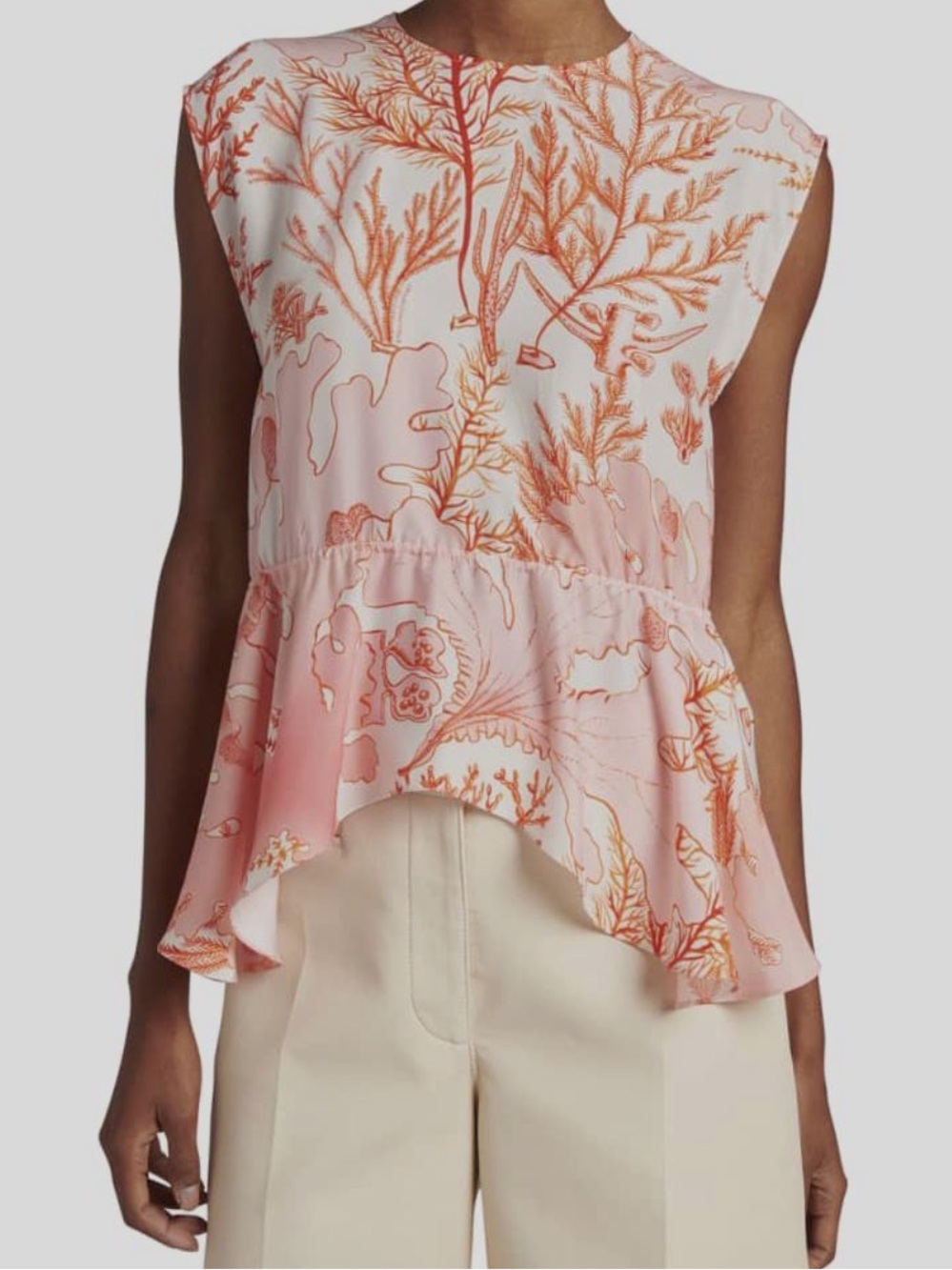 Stella McCartney White and Coral Botanical Alana Peplum Blouse
